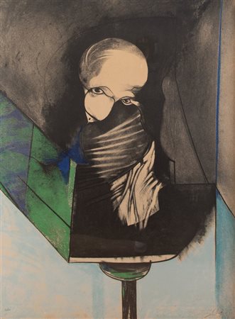 GIANNI DOVA (Roma 1925 - Pisa 1991) "Senza titolo". Litografia a colori su...