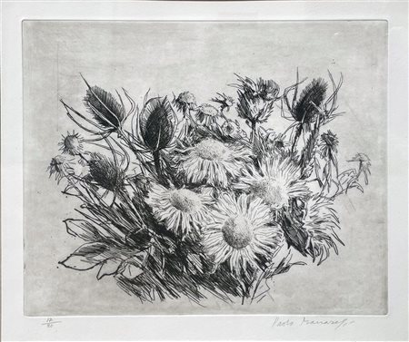 PAOLO MANARESI (Bologna 1908 -1991) "Fiori". Acquaforte su carta. Lastra: cm...