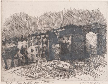 PAOLO MANARESI (Bologna 1908 - 1991) "II borgo", 1957. Incisione ad...