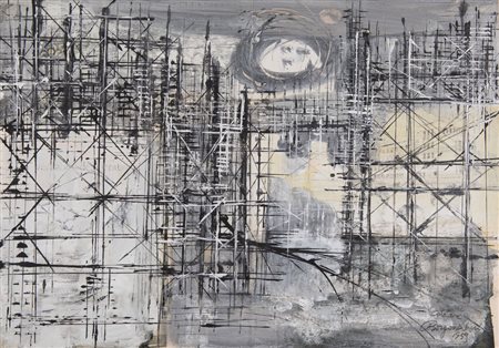 ALDO BORGONZONI (Medicina 1913 - Bologna 2004) "Cantiere", 1959. Tecnica...