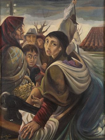 TULLIO RAVENDA (Verona 1928) "Senza titolo", 1952. Olio su tela. Cm 98x74,5....