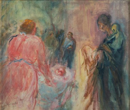 AMLETO MONTEVECCHI (Imola 1878 - Lugo 1964) "Contrasti", 1948. Olio su tela....