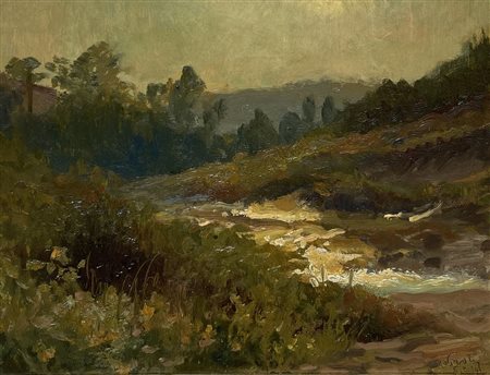 ALFREDO PROTTI (Bologna 1882 - 1949) "Paesaggio collinare", 1934. Olio su...