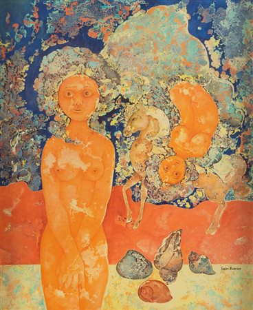SAKTI BURMAN (Calcutta 1935) "Verginità sconvolta", 1973. Olio su tela. 
