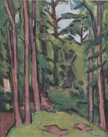 ORFEO TAMBURI (Jesi 1910 - Ermont 1994) "Bosco", anni '40. Olio su tela. Cm...