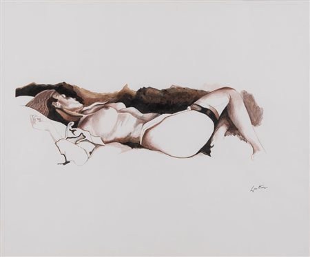 RENATO GUTTUSO (Bagheria 1911 - Roma 1987) "Nudo disteso", 1983. Acquerello e...