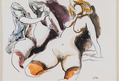 RENATO GUTTUSO (Bagheria 1911 - Roma 1987) "Senza titolo". Acquerello su...