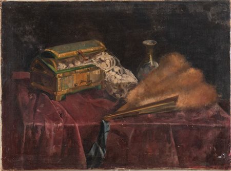 MOSÈ BIANCHI (Monza 1840 - 1904) “Natura morta”. Olio su tela. Cm 45,5x62....