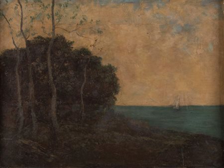 LUIGI BERTELLI (San Lazzaro di Savena 1833 - Bologna 1916) "Paesaggio". Olio...