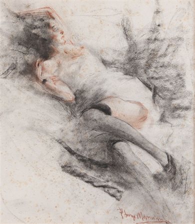 FRANCESCO LONGO MANCINI (Catania 1880 - Roma 1954) "Senza titolo". Tecnica mista su carta. Cm...