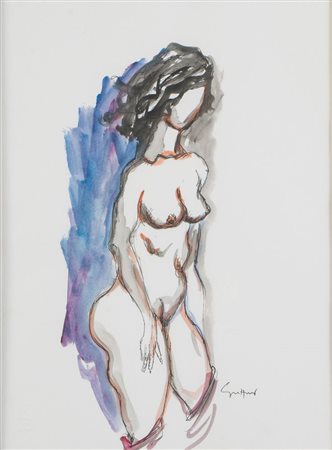 RENATO GUTTUSO (Bagheria 1911 - Roma 1987) "Senza titolo". Acquerello su...