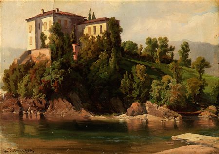 MAZZA SALVATOR (1819 - 1886) Villa Porro Lambertenghi. Olio su cartone...