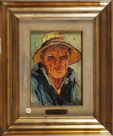 DAMINI IGNAZIO (n. 1939) Volto di contadino. Olio su tavola. Cm 18,00 x...