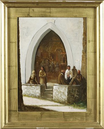 ANONIMO S.Antonio al Cornello dei Tasso. 1975. Olio su tela . Cm 29,00 x...