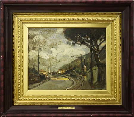 VILLANI GENNARO (1885 - 1948) Strada di periferia. Olio su cartoncino. Cm...