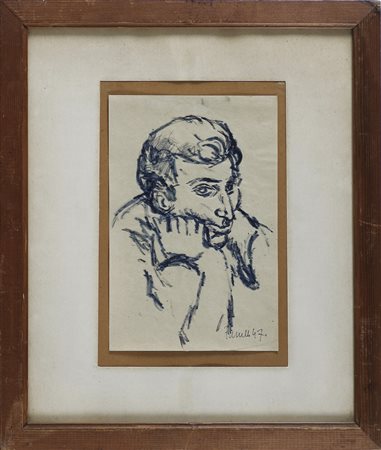 FARULLI FERNANDO (1923 - 1997) Volto di uomo pensieroso. 1947. Inchiostro su...
