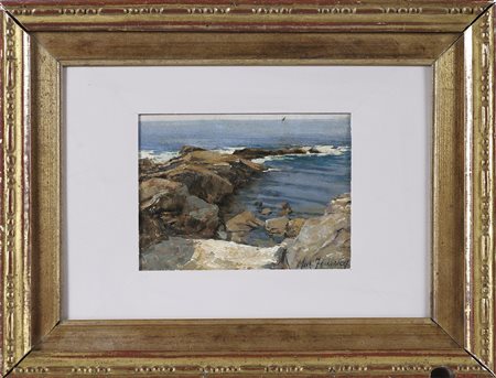 FEDERICO MICHELE (1884 - 1966) Scogli. Olio su tela . Cm 15,00 x 11,60. Firma...