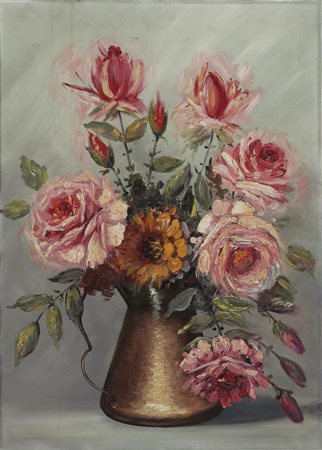 ANONIMO Vaso di fiori. Olio su tela . Cm 50,00 x 70,00.