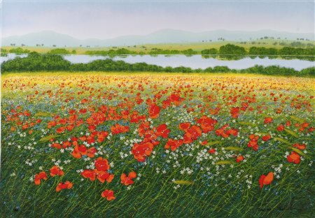 BOCCHI FRANCO Primavera lungo il fiume. 1997. Serigrafia. Cm 100,00 x 70,00....