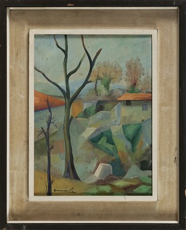 ANONIMO Paesaggio. Olio su tela . Cm 30,00 x 40,00. Firma illeggibile in...
