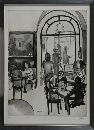GUTTUSO RENATO (1912 - 1987) Caffè Greco. Serigrafia. Cm 50,00 x 70,00....