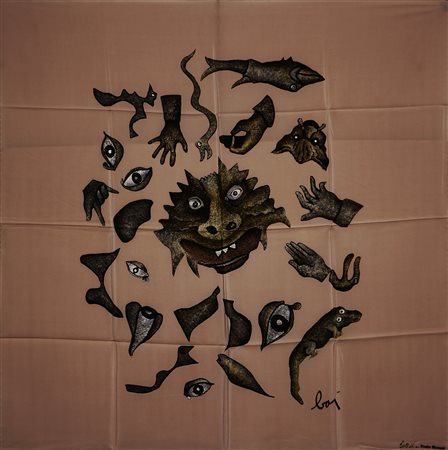 BAJ ENRICO (1924 - 2003) Foulard. Seta. Cm 85,00 x 85,00. Firma a stampa Baj...