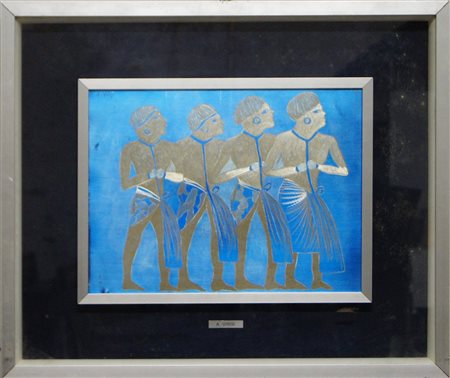 VIRGI A. Schiavi azzurri. Incisione su lamina. Cm 40,00 x 30,00. Firma in...