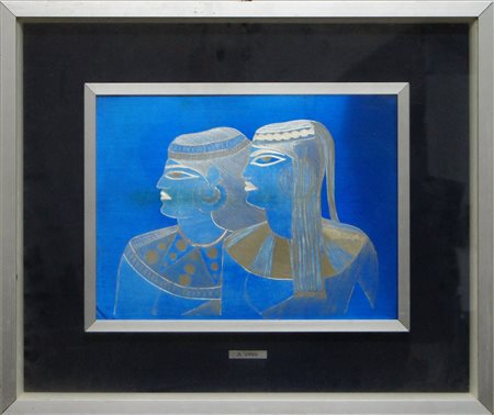 VIRGI A. Damine egizie. Incisione su lamina. Cm 40,00 x 30,00. Firma in alto...