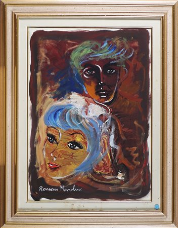 MUSSOLINI ROMANO (1927 - 2008) Due volti. Olio su carta. Cm 50,00 x 70,00....