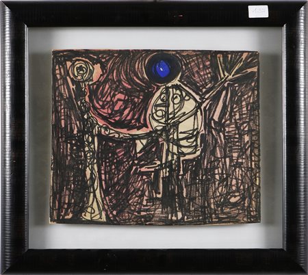 DANGELO SERGIO (n. 1933) Senza titolo. Tecnica mista su carta colorata. Cm...