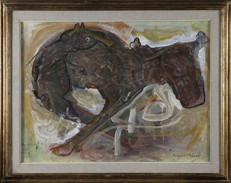 MOLDOVAN SIMON Senza titolo. Olio su cartone. Cm 80,00 x 60,00. Firma in...