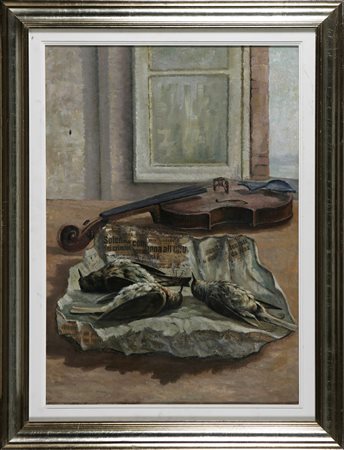 ANONIMO Natura morta. Olio su cartone telato. Cm 50,00 x 70,00. Al retro...