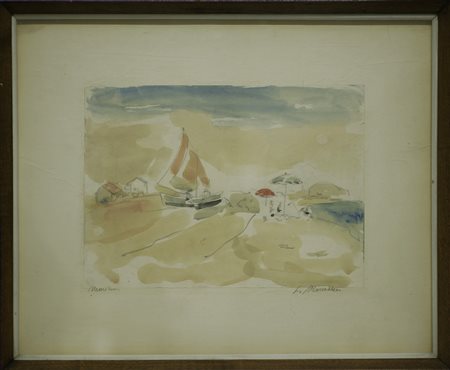 ANONIMO Marina. Acquerello su carta. Cm 32,00 x 23,50. Firma illeggibile e...