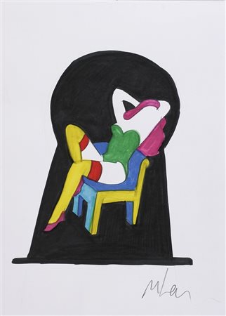 LODOLA MARCO (n. 1955) Senza titolo. Pennarelli su cartoncino. Cm 24,00 x...