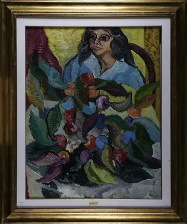 TERRUSO SAVERIO (1939 - 2003) Al tavolo. Olio su pergamena. Cm 80,00 x...