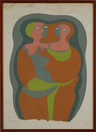 Due personaggi. Litografia. . Cm 50,00 x 70,00. Tir. 32/70 in matita in basso...