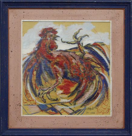 MOTTINELLI GIULIO (n. 1943) Gallo Morente. Tecnica mista su cartone. Cm 39,00...