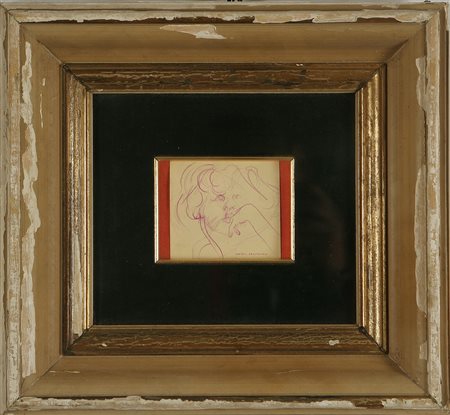 ANONIMO Volto. . Matita su carta. Cm 9,00 x 8,00. Firma in basso a destra....