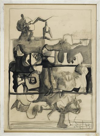 BIGI RINALDO (n. 1942) Senza titolo. 1973. Tecnica mista su carta. Cm 50,00 x...