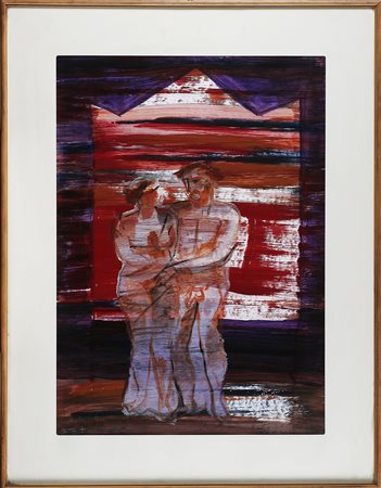 Senza titolo. Tecnica mista su carta. Cm 48,00 x 68,00. . Cornice presente