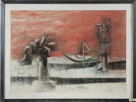 BIGI RINALDO (n. 1942) Senza titolo. 1975. Tecnica mista su carta. Cm 65,00 x...