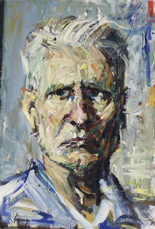 ANONIMO Ritratto. Olio su tela . Cm 30,00 x 44,00. Firma in basso a sinistra.