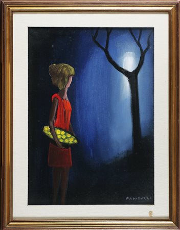 FANTUZZI ELIANO (1909 - 1987) Bimba con cesto di limoni. Olio su tela . Cm...