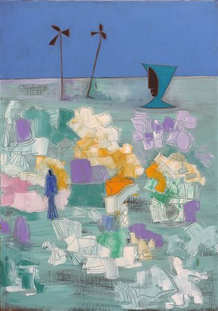 CARUSO PINO (1922 - 1993) Paesaggio con palme. 1972. Olio su tela . Cm 50,00...