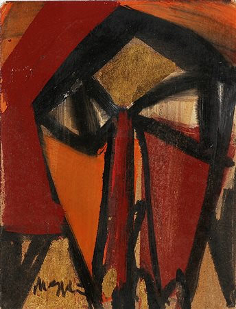 ANONIMO Maschera. Olio su tavola. Cm 26,00 x 34,00. Firma illeggibile in basso.