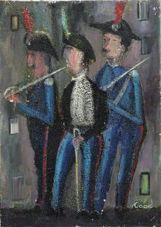 ANONIMO La serrata. Olio su tela . Cm 50,00 x 70,00 x 2,00. Firma in basso a...