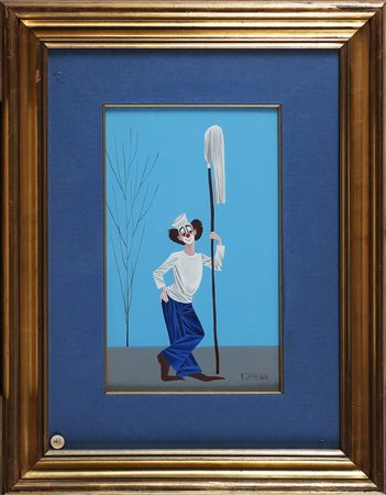 CANEVARI VENIERO (1926 - 1988) Pagliaccio. Olio su tavola. Cm 26,00 x 38,00....