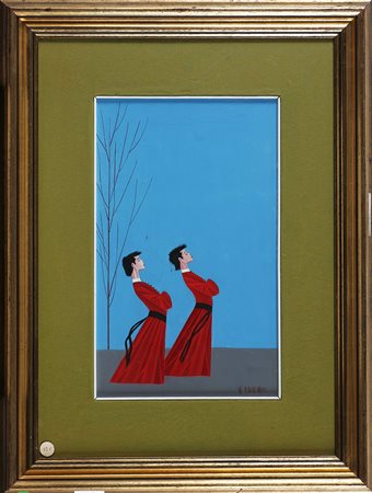 CANEVARI VENIERO (1926 - 1988) Due prelati. Olio su tavola. Cm 25,00 x 40,00....