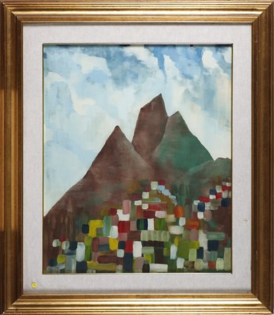 ANONIMO Paesaggio con montagne. 1972. Olio su tavola. Cm 80,00 x 100,00....