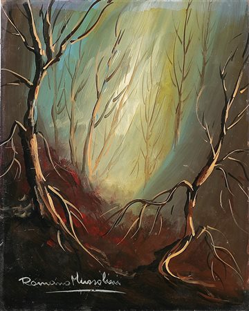 MUSSOLINI ROMANO (1927 - 2008) Alberi. Olio su tavola. Cm 24,00 x 30,00....